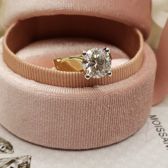 10K Solid Yellow and White Gold 3 Carats Moissanite Engagement Ring D-FL - Picture 10 of 12